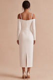 Robe de fiançailles midi blanche à manches longues à épaules froides