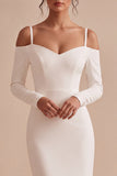 Robe de fiançailles midi blanche à manches longues à épaules froides