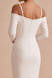 Robe de fiançailles midi blanche à manches longues à épaules froides