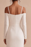 Robe de fiançailles midi blanche à manches longues à épaules froides