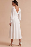 Robe de fiançailles Midi blanche à fronçages A-Line avec manches longues