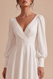 Robe de fiançailles Midi blanche à fronçages A-Line avec manches longues