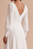 Robe de fiançailles Midi blanche à fronçages A-Line avec manches longues