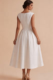 Robe de fiançailles Bateau blanche Jacquard blanche A-Line avec manches courtes