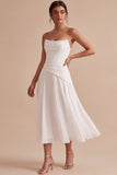 Robe de fiançailles blanche franzée en A sans bretelles