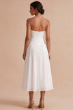 Robe de fiançailles blanche franzée en A sans bretelles