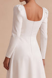 Robe de fiançailles longue à large ligne carrée blanche à manches longues