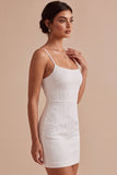 Petite robe blanche Bloomal Jacquard Bodycon Necks Fines Straps
