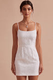 Petite robe blanche Bloomal Jacquard Bodycon Necks Fines Straps