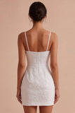 Petite robe blanche Bloomal Jacquard Bodycon Necks Fines Straps