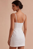 Petite robe blanche Bloomal Jacquard Bodycon Necks Fines Straps