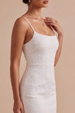 Petite robe blanche Bloomal Jacquard Bodycon Necks Fines Straps