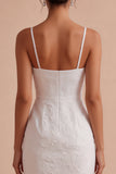 Petite robe blanche Bloomal Jacquard Bodycon Necks Fines Straps