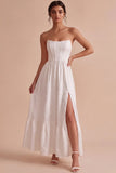 Corset de fiançailles Jacquard blanc A-Line Bustless avec fente