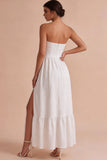 Corset de fiançailles Jacquard blanc A-Line Bustless avec fente
