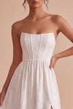 Corset de fiançailles Jacquard blanc A-Line Bustless avec fente
