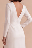 Robe de fiançailles blanche à col en V plissé en ligne A avec fente