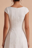 Robe de fiançailles longue Bateau Jacquard ligne A blanche à manches courtes