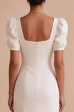 Robe de fiançailles longue ligne A à col carré blanche avec manches bouffantes