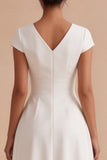 Robe de fiançailles Midi blanche en ligne A simple à col en V et manches courtes
