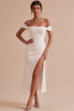 Robe de fiançailles Midi à épaules dégagées blanche corset dégagé
