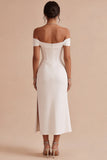 Robe de fiançailles Midi à épaules dégagées blanche corset dégagé