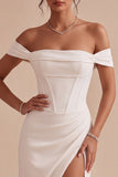 Robe de fiançailles Midi à épaules dégagées blanche corset dégagé