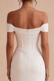 Robe de fiançailles Midi à épaules dégagées blanche corset dégagé