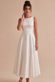 Robe de fiançailles longue blanche A-Line A-Line Bateau longue