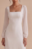 Robe de fiançailles longue blanche à col carré à manches longues