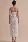 Robe de fiançailles Midi en corset blanc en dentelle avec fente