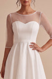 Robe de fiançailles à encolure blanche à encolure illusion haute-basse asymétrique asymétrique avec des manches 3/4