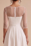 Robe de fiançailles à encolure blanche à encolure illusion haute-basse asymétrique asymétrique avec des manches 3/4