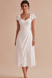 Robe de fiançailles Midi blanche à manches volantes A-Line