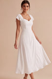 Robe de fiançailles Midi blanche à manches volantes A-Line