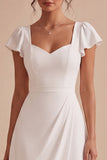 Robe de fiançailles Midi blanche à manches volantes A-Line