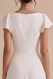 Robe de fiançailles Midi blanche à manches volantes A-Line