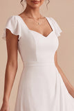 Robe de fiançailles Midi blanche à manches volantes A-Line