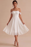 Robe Midi Little White à Lignes A dégagées avec de la dentelle