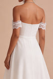 Robe Midi Little White à Lignes A dégagées avec de la dentelle