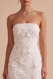 Robe de fiançailles sans bretelles blanche à ourlet fleuri appliquée asymétrique à ourlet haut-bas