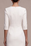 Robe de fiançailles Midi blanche à col en V avec manches 3/4