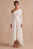 Robe de mariée longue asymétrique High-Low ligne A avec manches longues