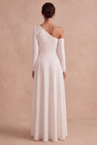 Robe de mariée longue asymétrique High-Low ligne A avec manches longues