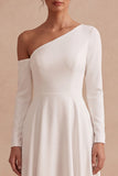 Robe de mariée longue asymétrique High-Low ligne A avec manches longues