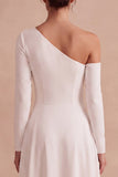Robe de mariée longue asymétrique High-Low ligne A avec manches longues
