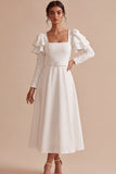 Robe de fiançailles longue à manches blanches à cheval A, manches à boutons carrés