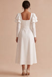 Robe de fiançailles longue à manches blanches à cheval A, manches à boutons carrés