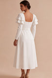 Robe de fiançailles longue à manches blanches à cheval A, manches à boutons carrés