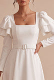 Robe de fiançailles longue à manches blanches à cheval A, manches à boutons carrés